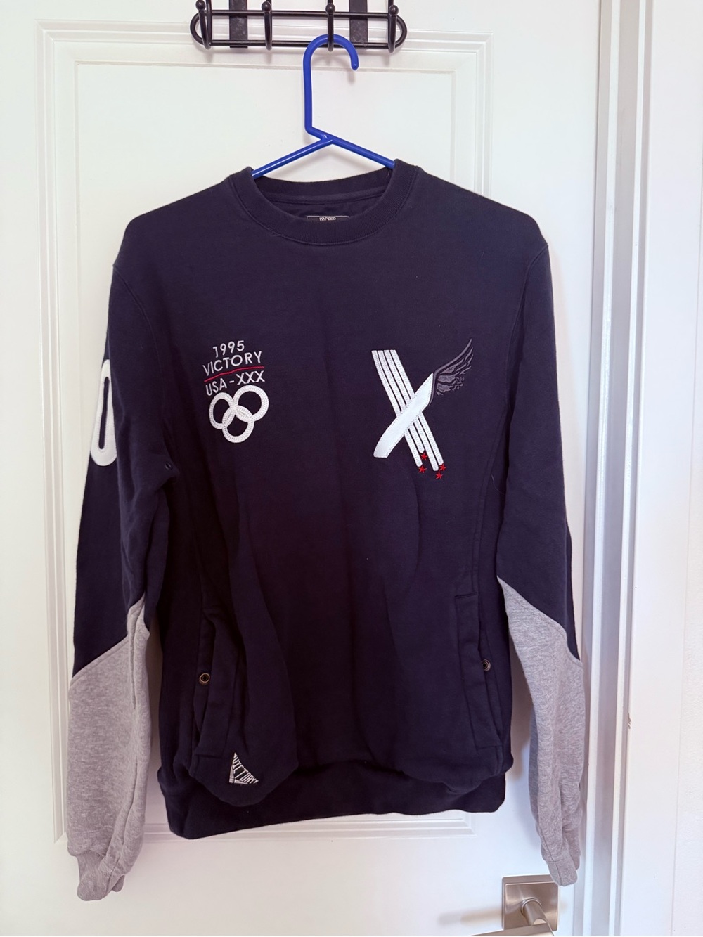 10.Deep Navy Crewneck Sweatshirt with Gray Sleeve Panels